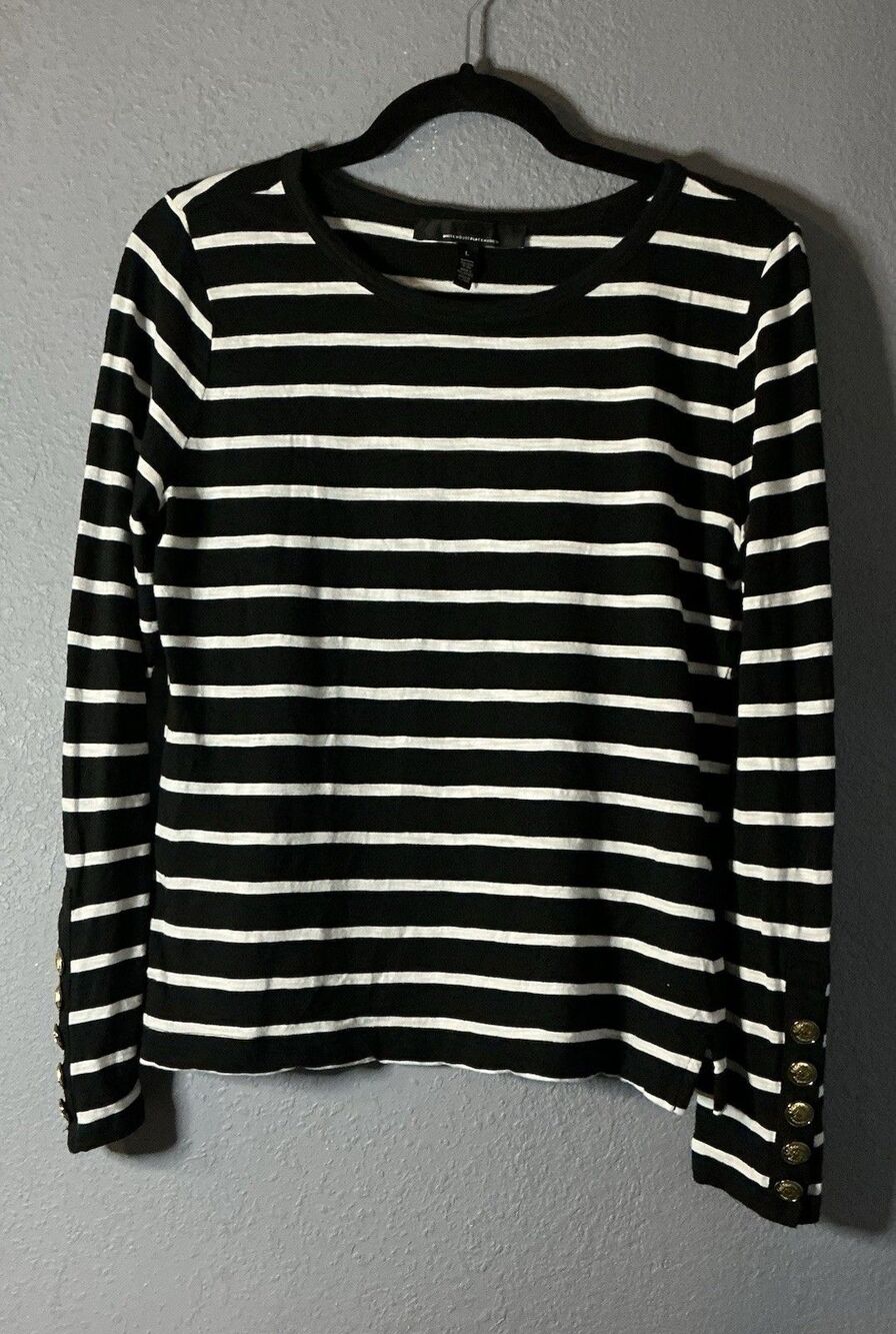 White House Black Market Long Sleeve Crewneck Tee Womens Large B/W Horizontal